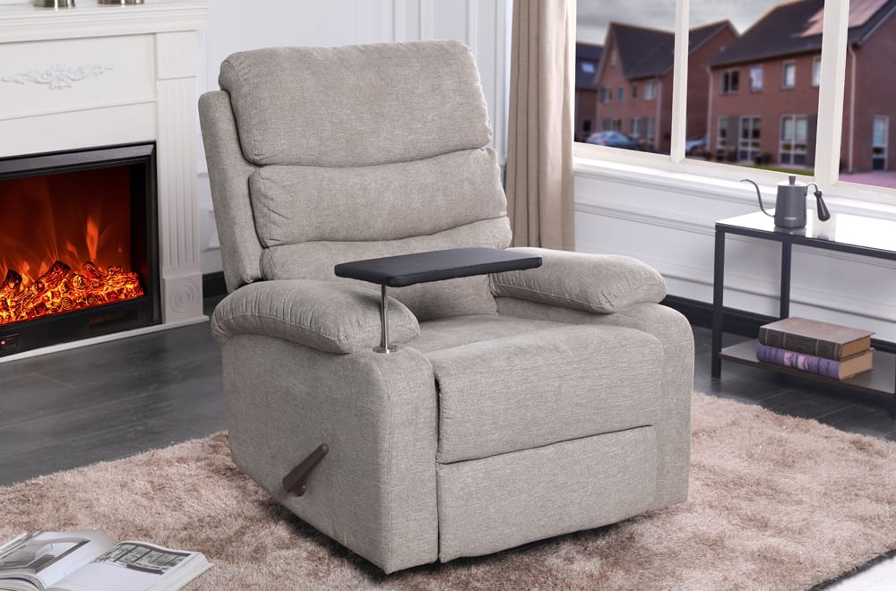 RECLINER SWIVEL ROCKER CHAIR WITH FABRIC - BEIGE