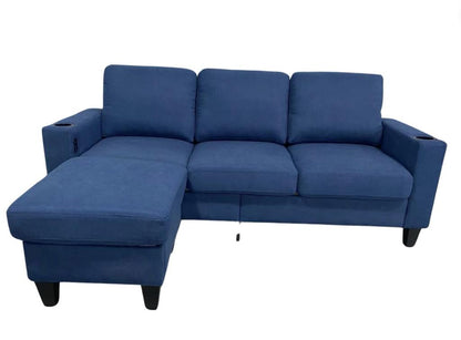 Modern Micro Fabric 3-Seater Sofa with Ottoman & USB Charging Port