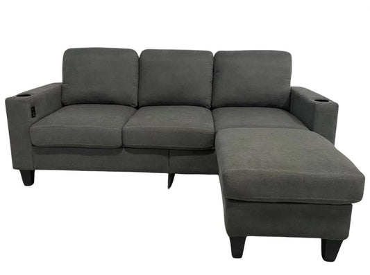 Modern Micro Fabric 3-Seater Sofa with Ottoman & USB Charging Port
