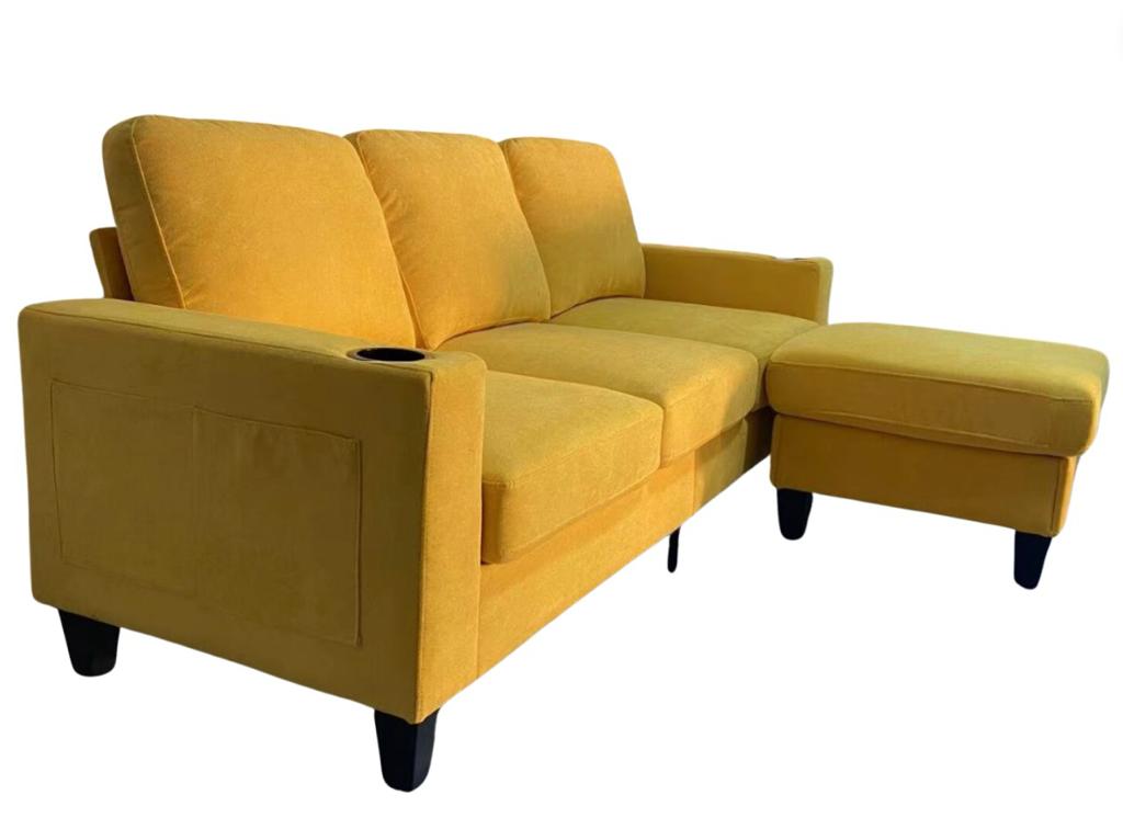 Modern Micro Fabric 3-Seater Sofa with Ottoman & USB Charging Port