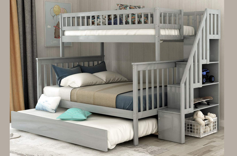 Twin Over Double Wood Bunk Bed With Trundle