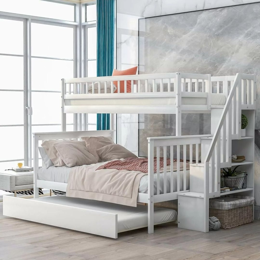 Twin Over Double Wood Bunk Bed With Trundle