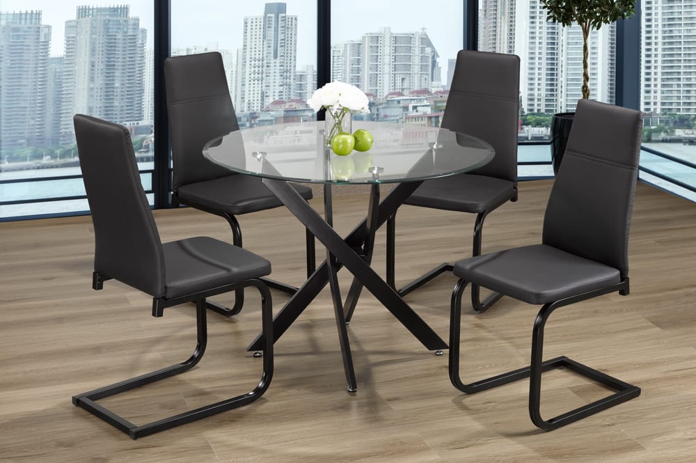 Round Glass Black Dining Set 5pc