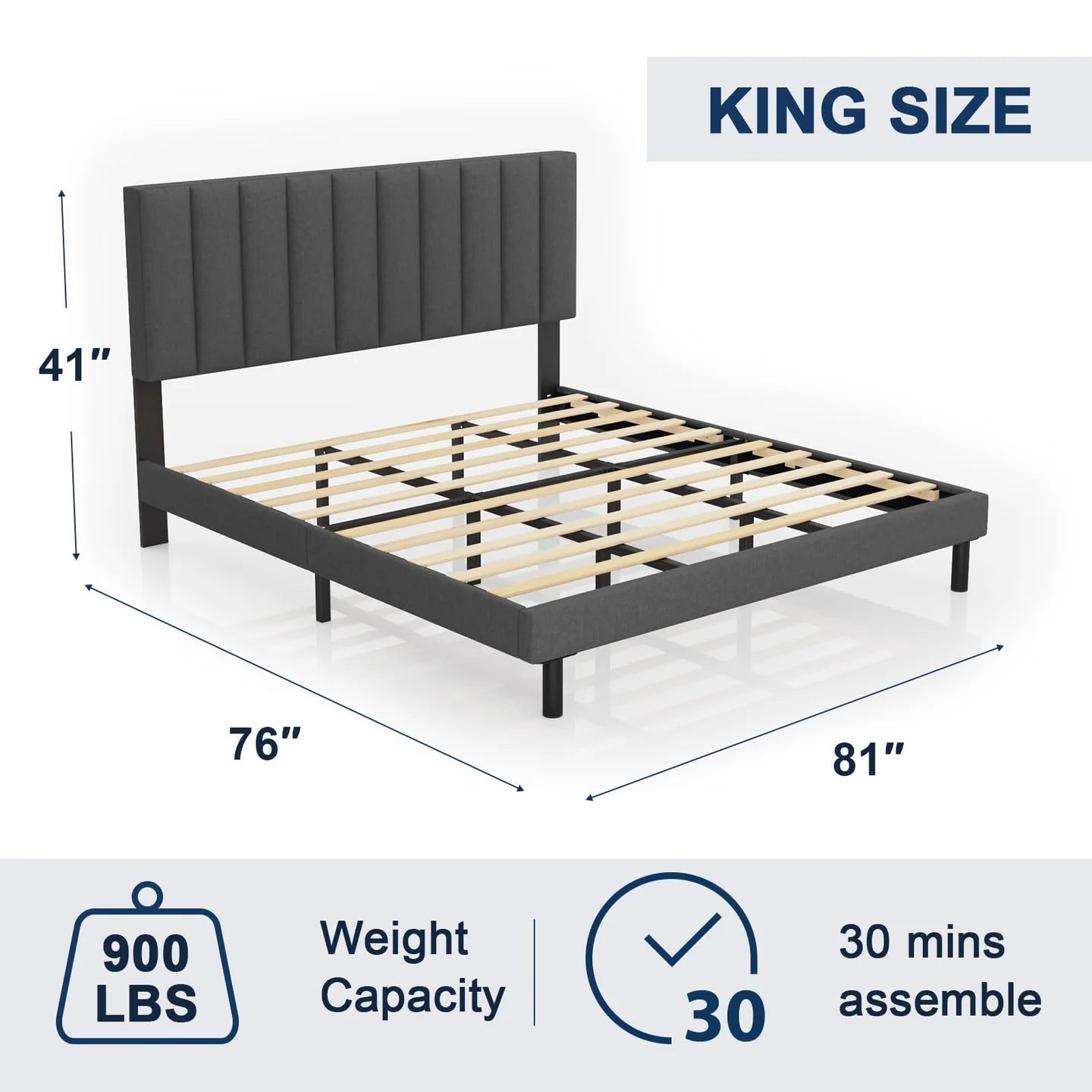 Upholstered Platform Bed Frame with Vertical Tufted Headboard