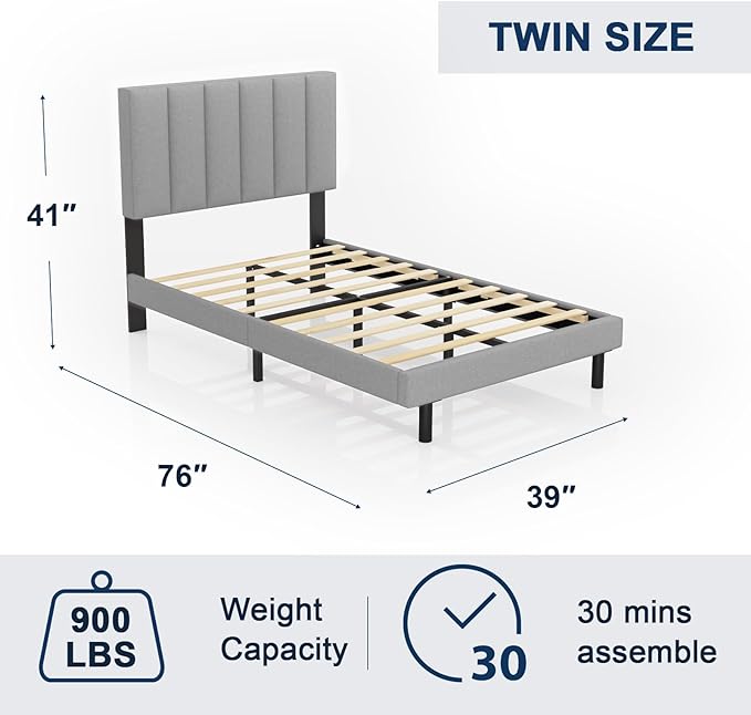 Upholstered Platform Bed Frame with Vertical Tufted Headboard