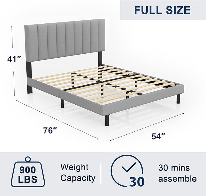 Upholstered Platform Bed Frame with Vertical Tufted Headboard