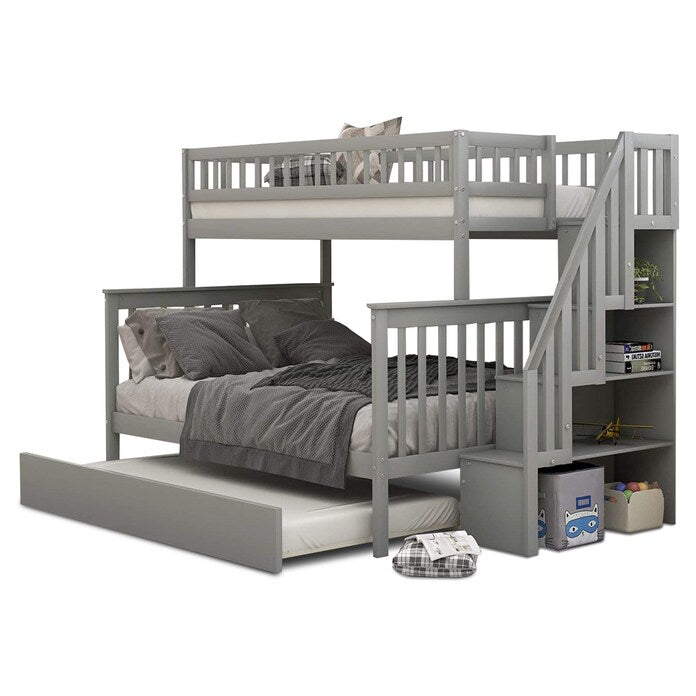 Twin Over Double Wood Bunk Bed With Trundle