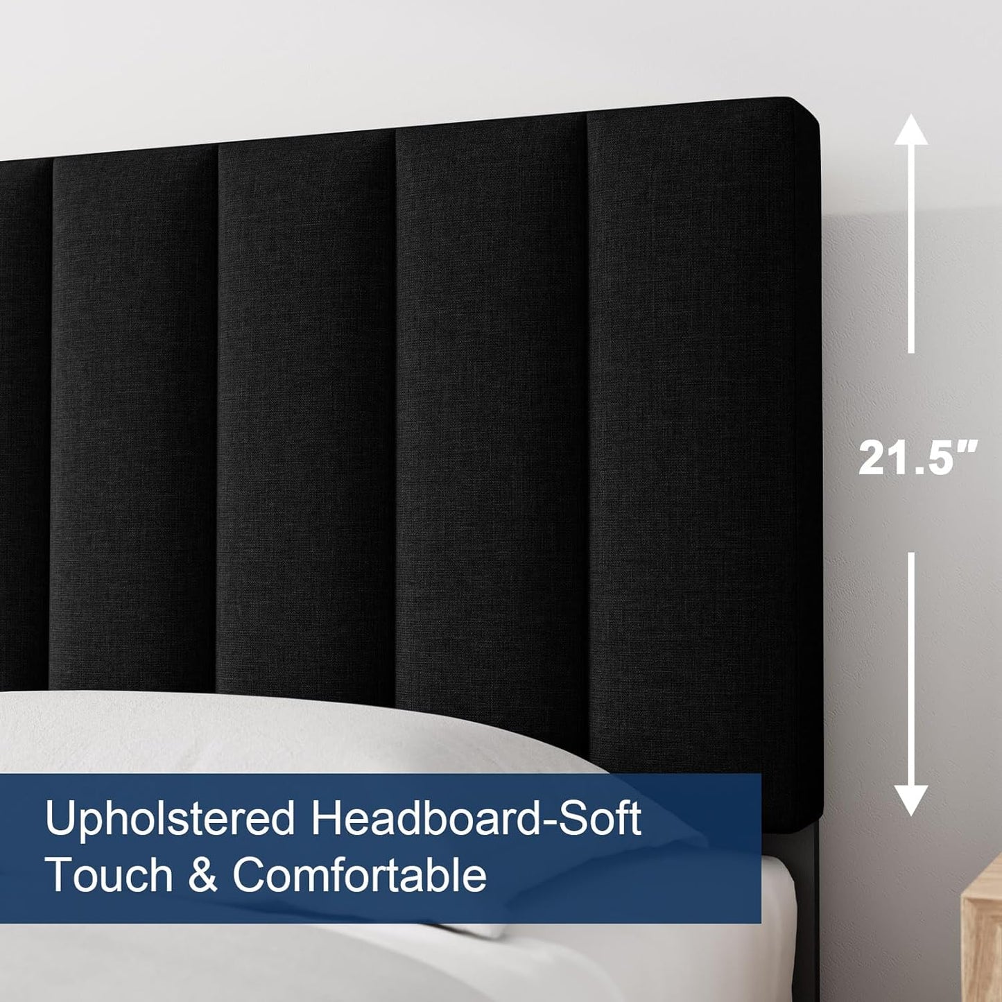 Upholstered Platform Bed Frame with Vertical Tufted Headboard