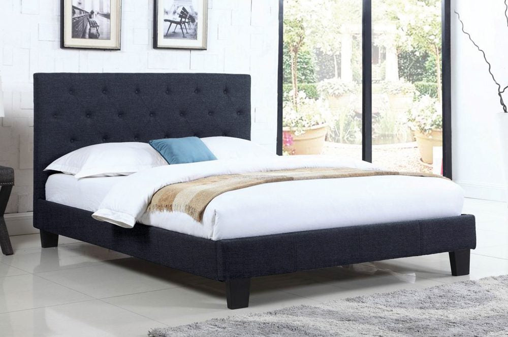 Platform Bed With Button-Tufted Fabric