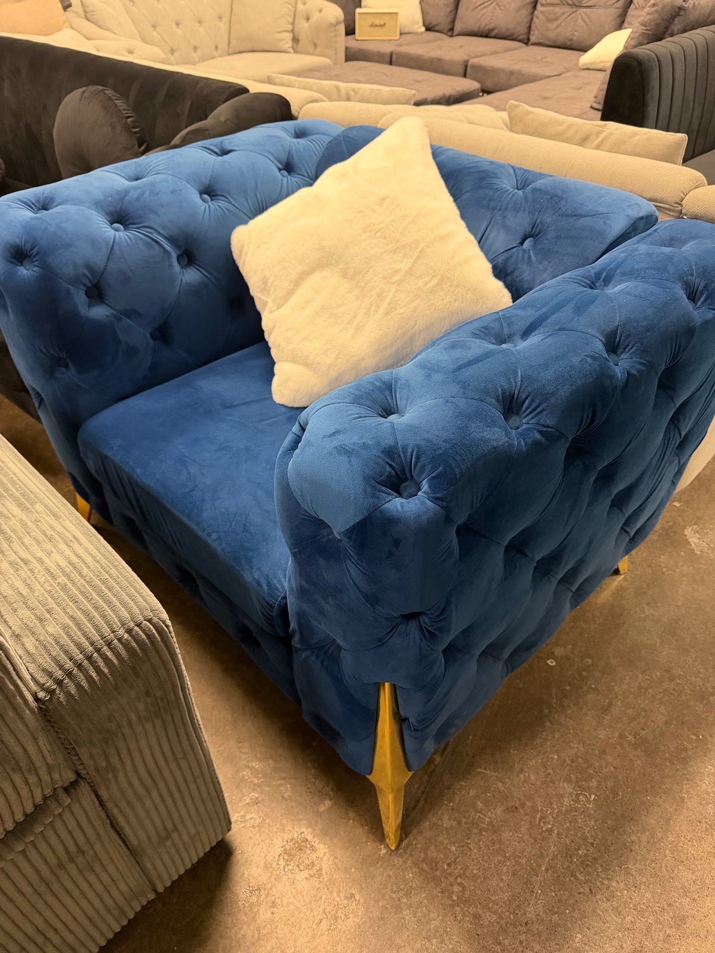 Kalmia Tufted Velvet Sofa Gold Legs