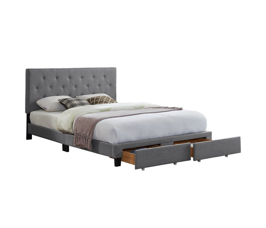 T2125 Grey Linen Platform Bed w/ Storage Drawers