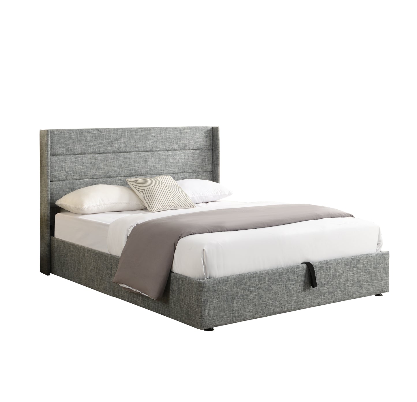 Lift up Storage Platform Bed/Horizontal Tufted Wingback Headboard/Hydraulic Storage