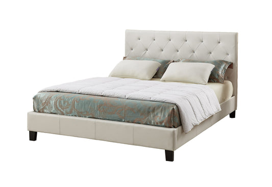 Platform Bed With Button-Tufted Fabric