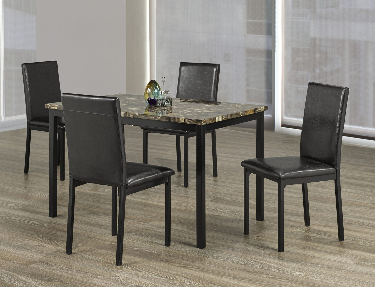 Faux Marble Table Top with Black Metal Legs 5pc