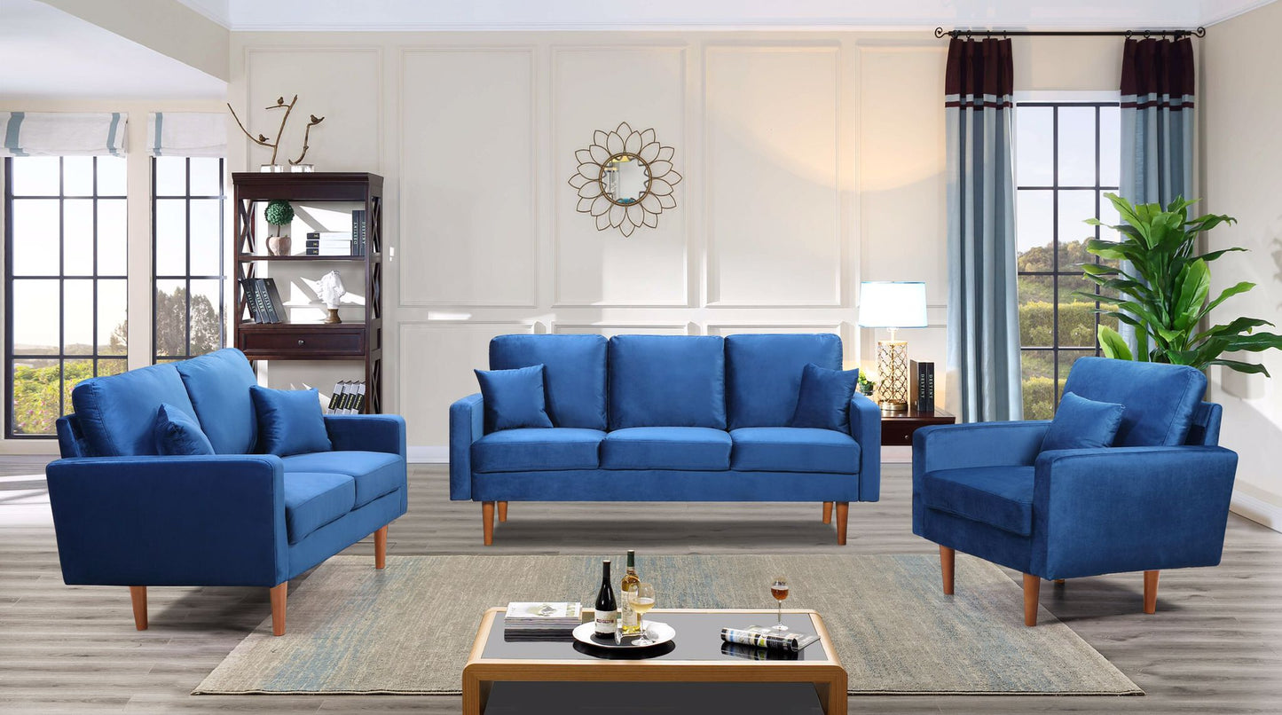 Velvet Sofa Set With Wooden Legs