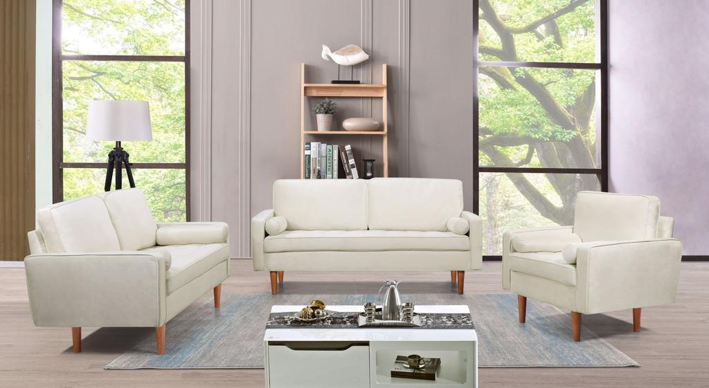 Velvet Sofa Set With Wooden Legs