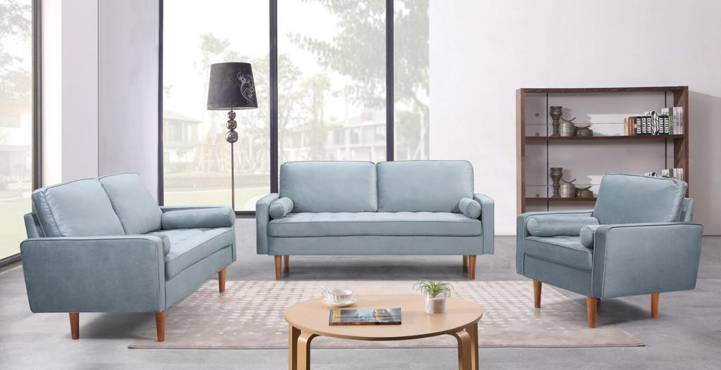 Velvet Sofa Set With Wooden Legs