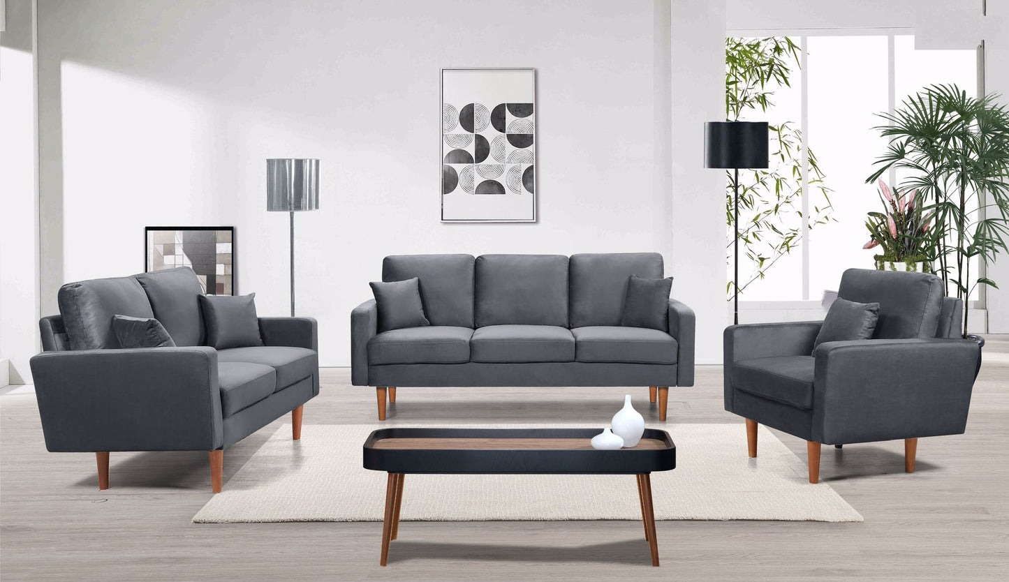 Velvet Sofa Set With Wooden Legs