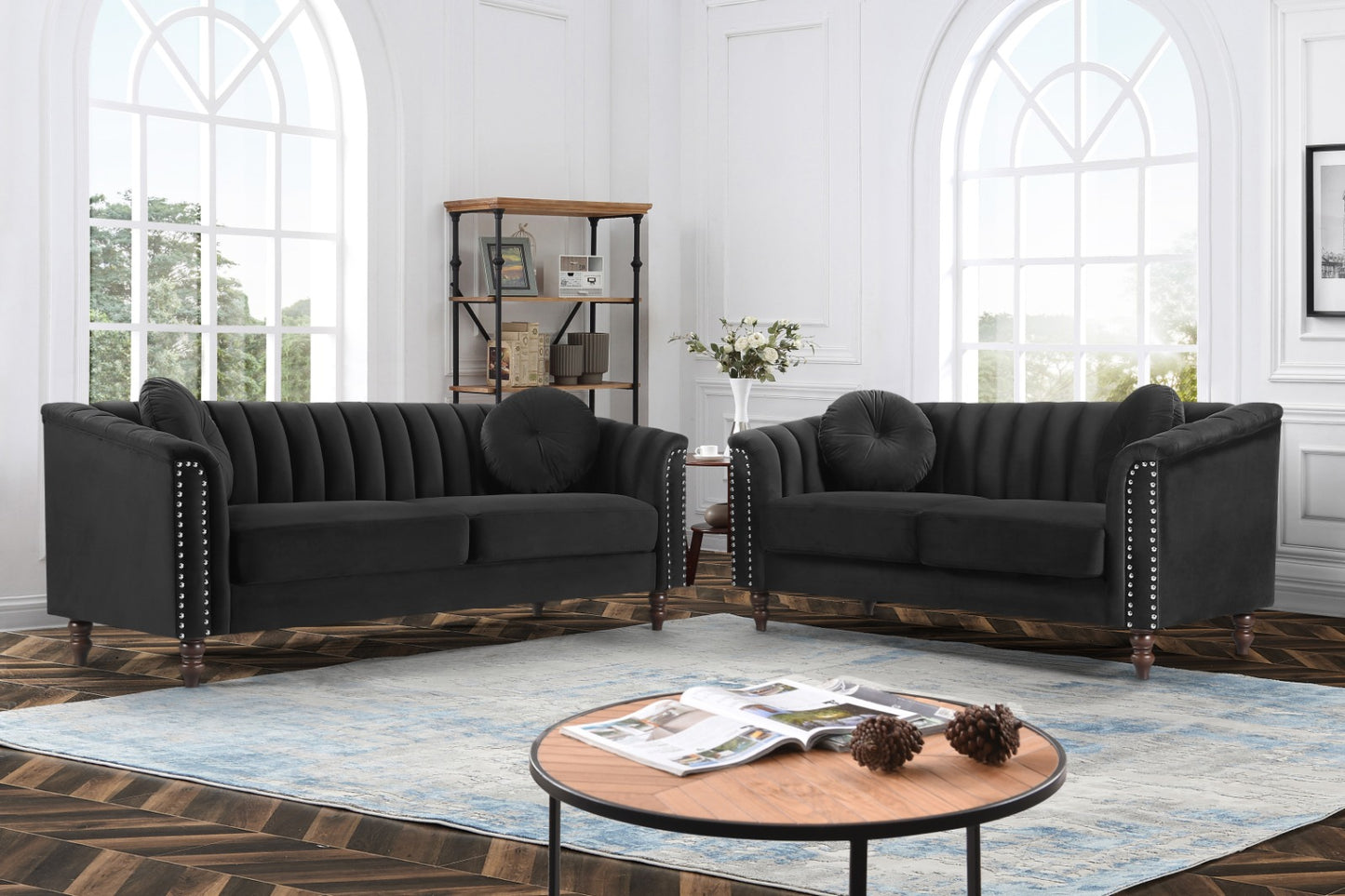 Modern Velvet Upholstered Sofa Set