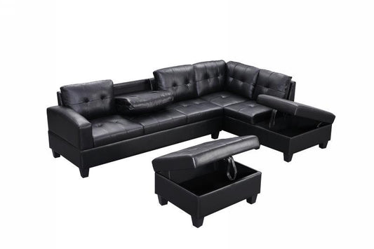 Leather Sectional With Drop Down Cupholders & Storage Ottoman