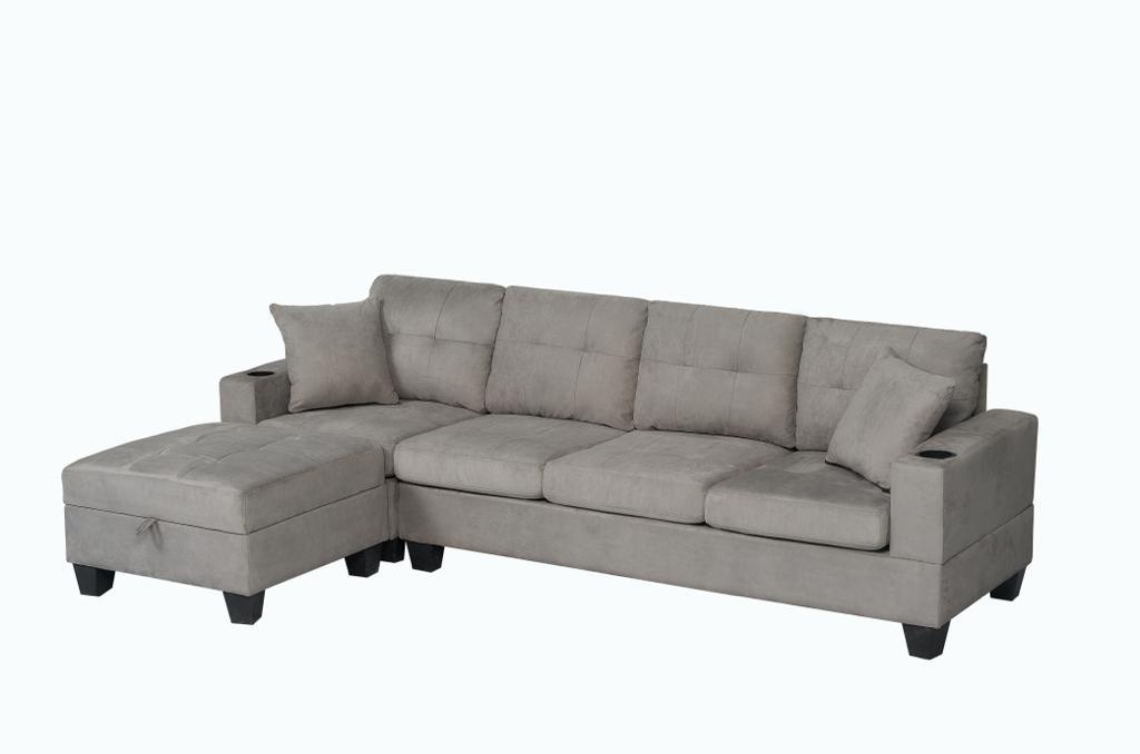 Queens Velvet Storage Sectional with Storage Ottoman