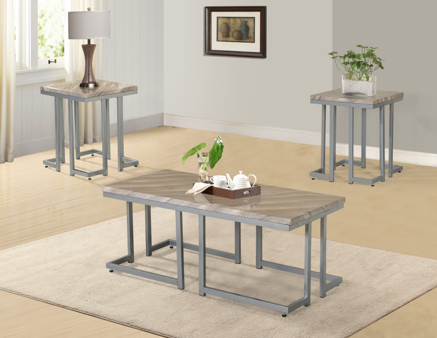 Driftline Grey Driftwood 3-Piece Coffee Table Set