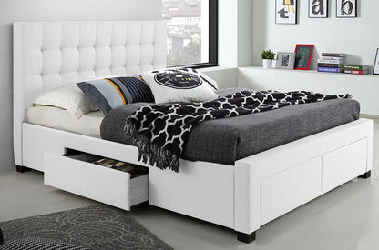 Platform Bed With Button-Tufted Fabric And 4 Drawers - Charcoal Grey