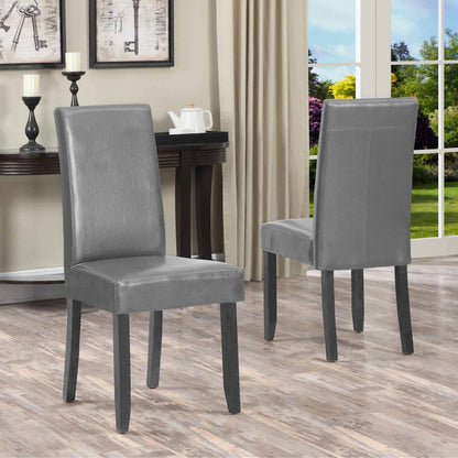 Grey leatherette parson chairs - front and back view
