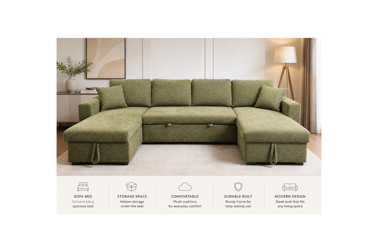 Modern U-Shape Sofa Bed With Storage