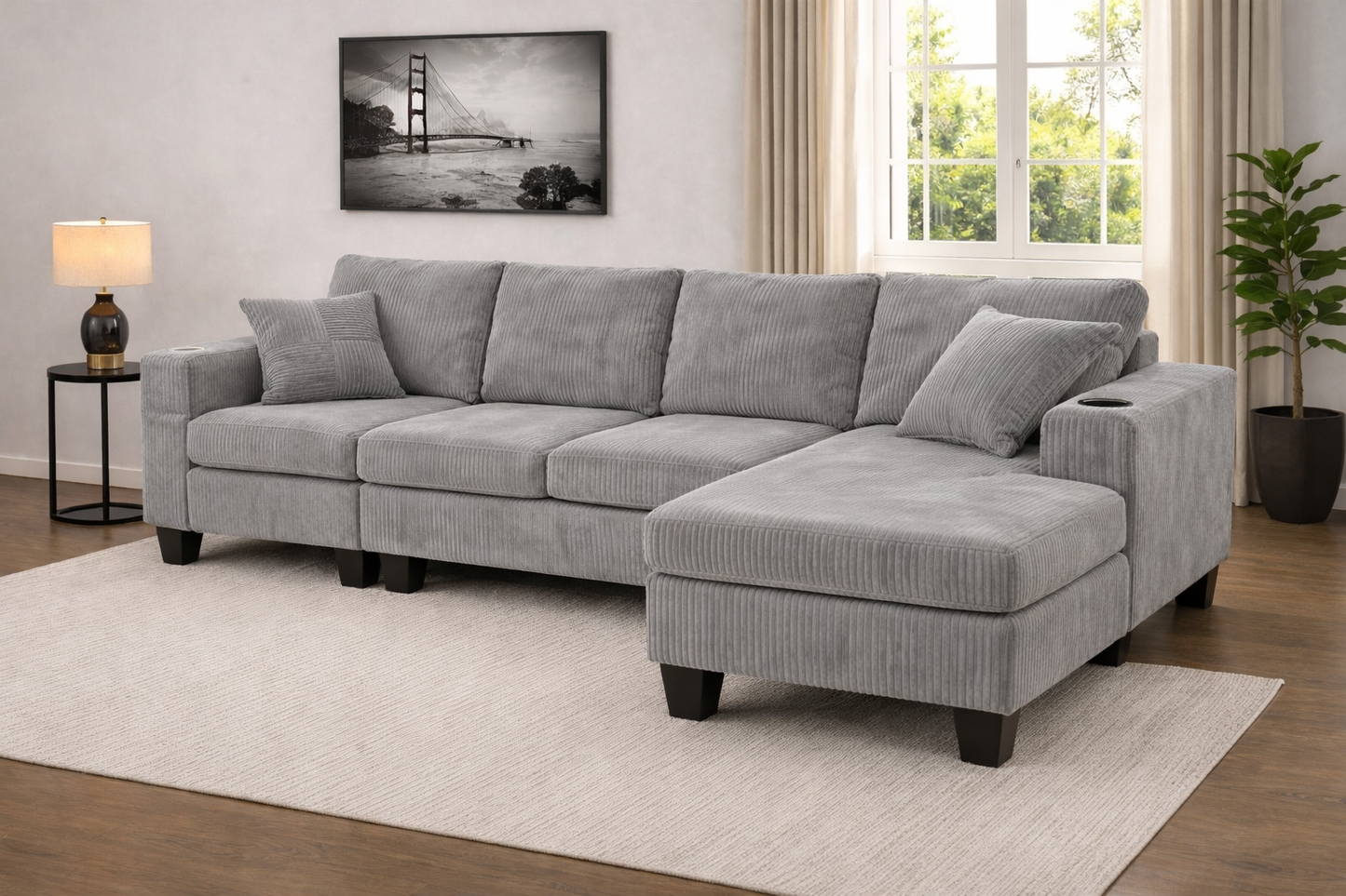 4 Seater Corduroy Sectional Sofa