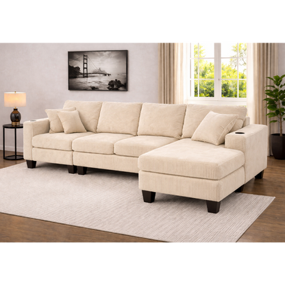 4 Seater Corduroy Sectional Sofa