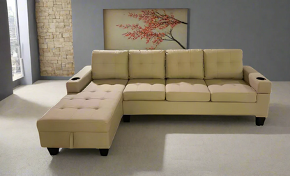 Beige PU Sectional Sofa with Cup Holder 2218