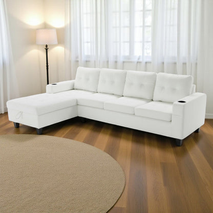 Beige PU Sectional Sofa with Cup Holder 2218