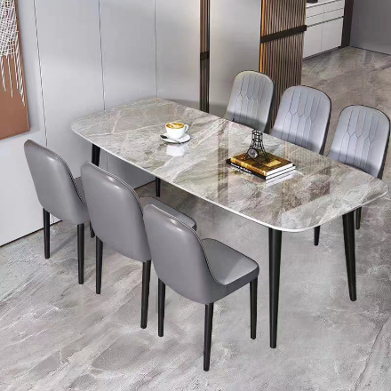 Modern Grey Stone Dining Set – 7 Piece