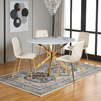 Round Ceramic Dining Set with Gold Legs