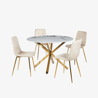 Round Ceramic Dining Set with Gold Legs