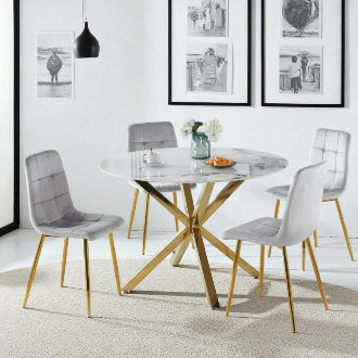 Round Ceramic Dining Set with Gold Legs