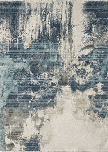 Modern abstract area rug in blue, navy, grey, cream and beige tones