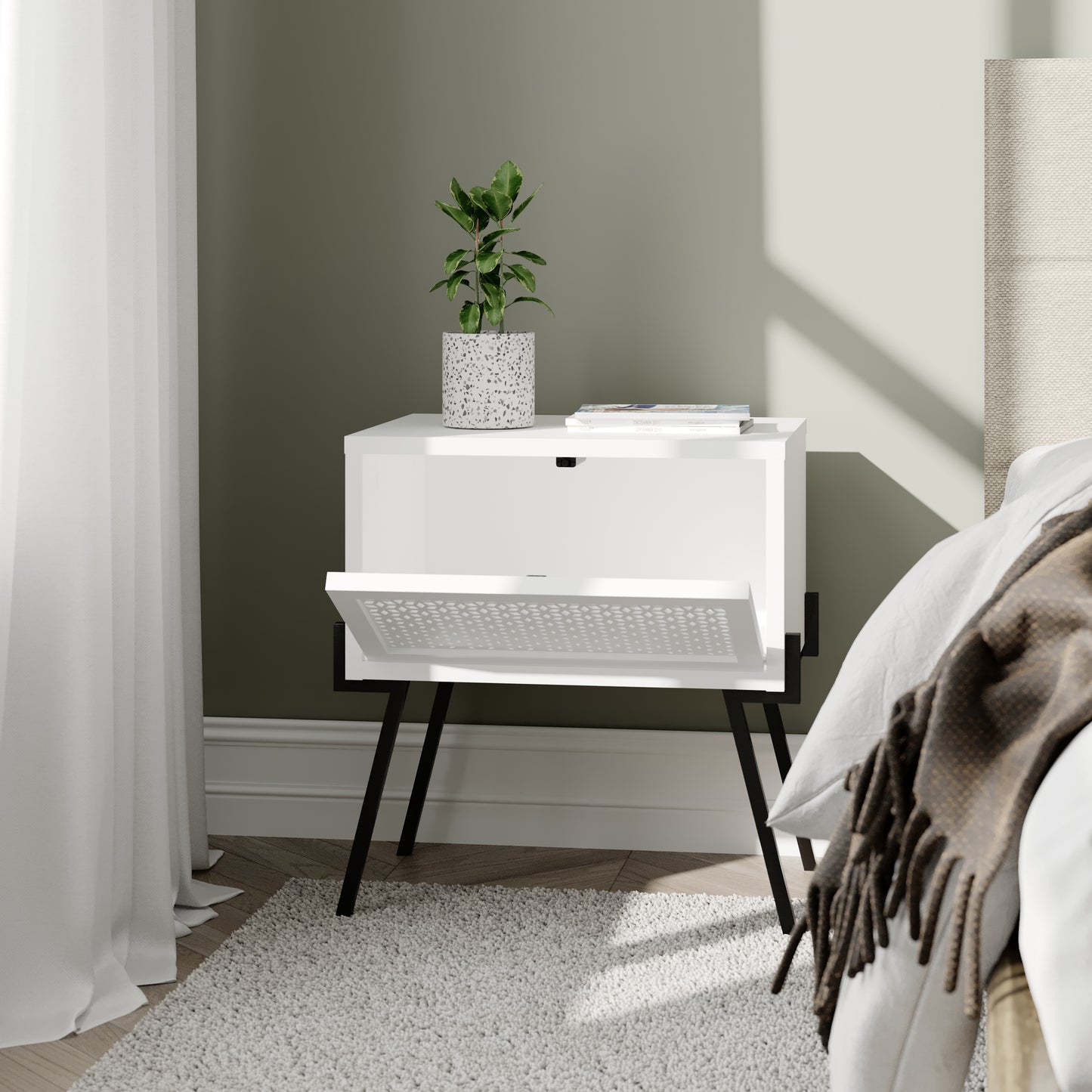 Modern Cane-Front Nightstand