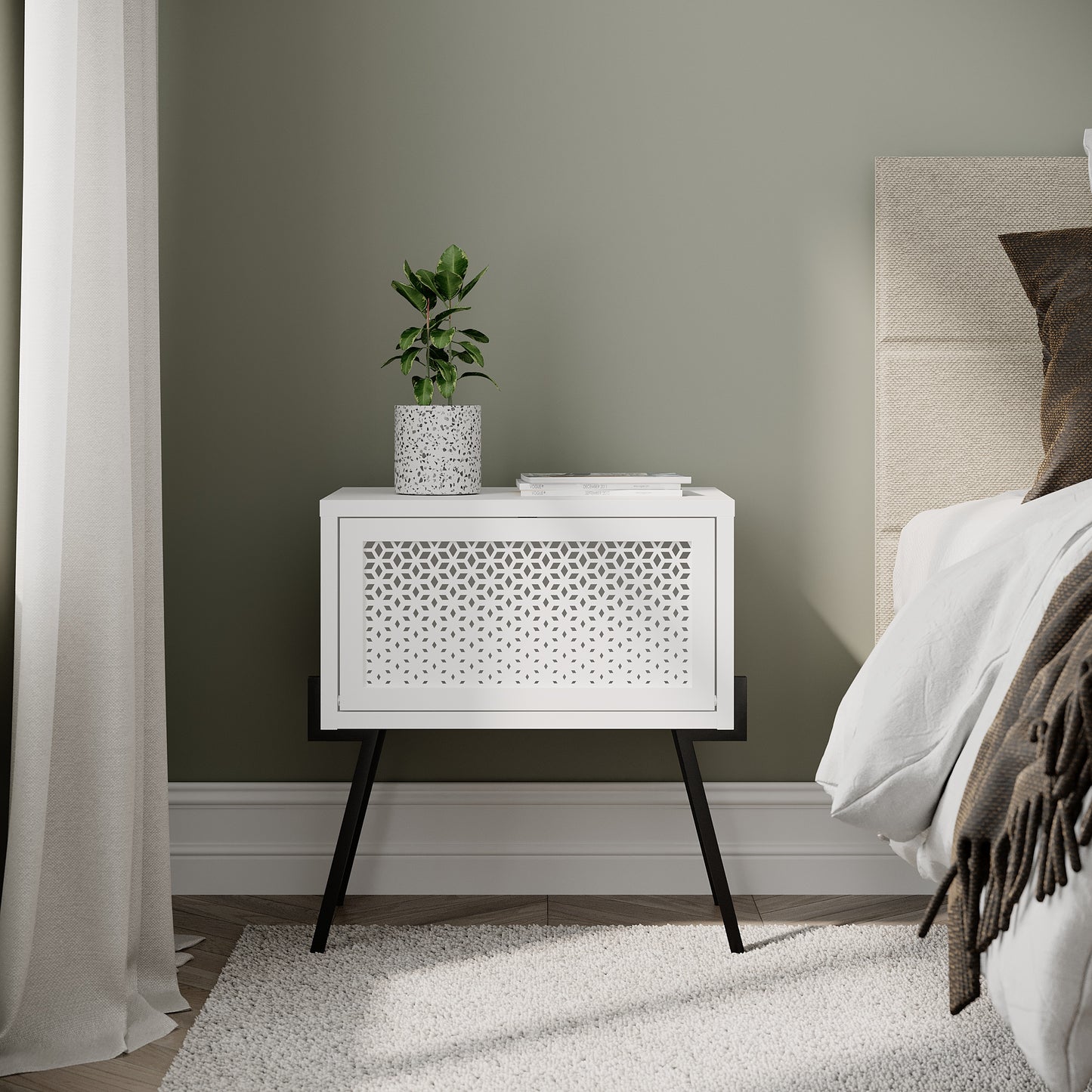 Modern Cane-Front Nightstand