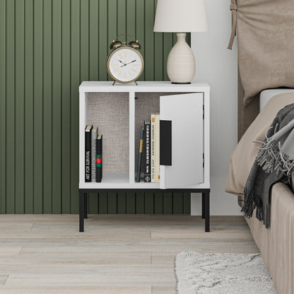 Modern White Nightstand with Black Metal Legs