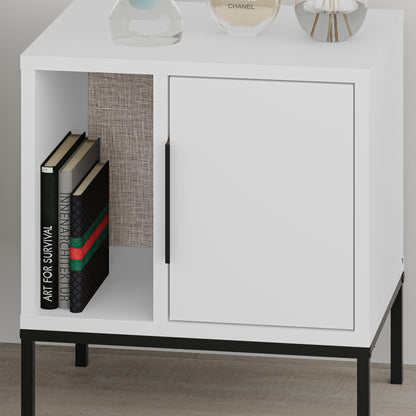 Modern White Nightstand with Black Metal Legs
