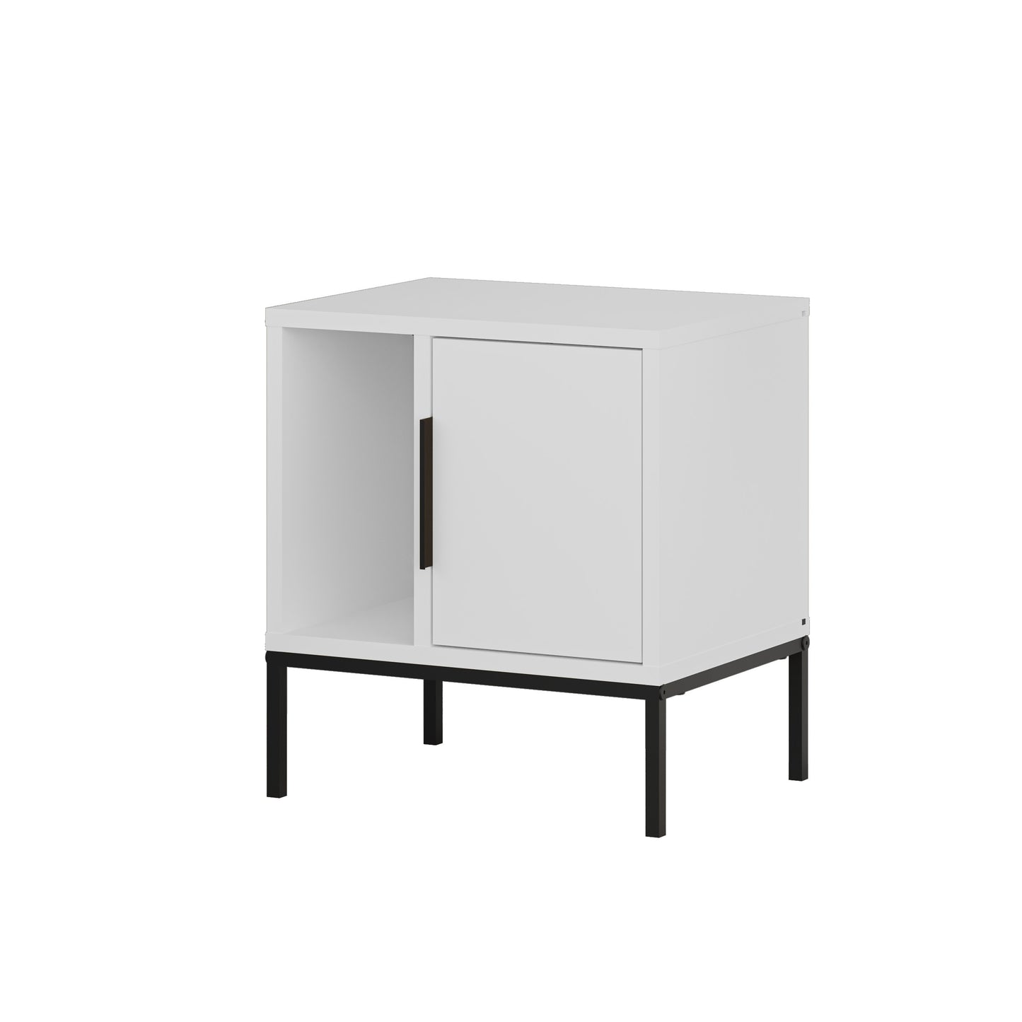Modern White Nightstand with Black Metal Legs