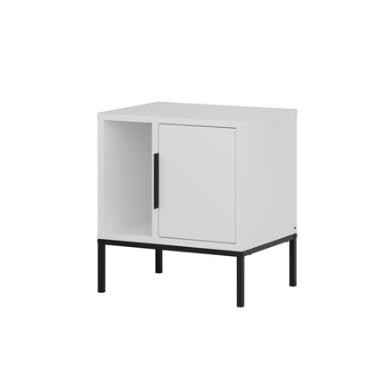 Modern White Nightstand with Black Metal Legs