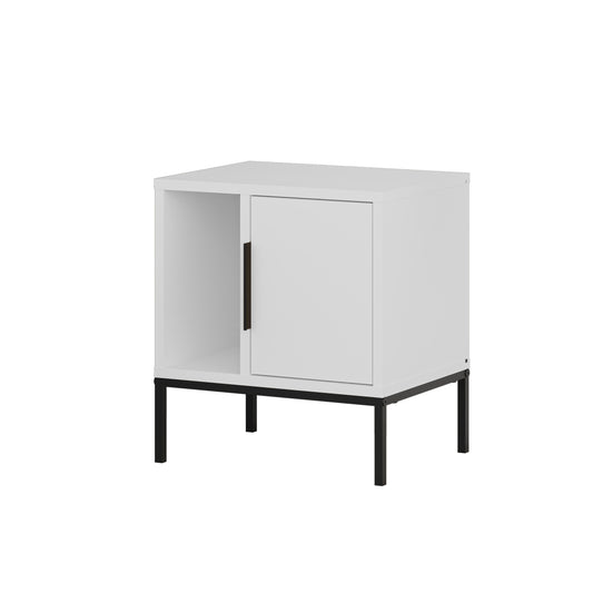 Modern White Nightstand with Black Metal Legs