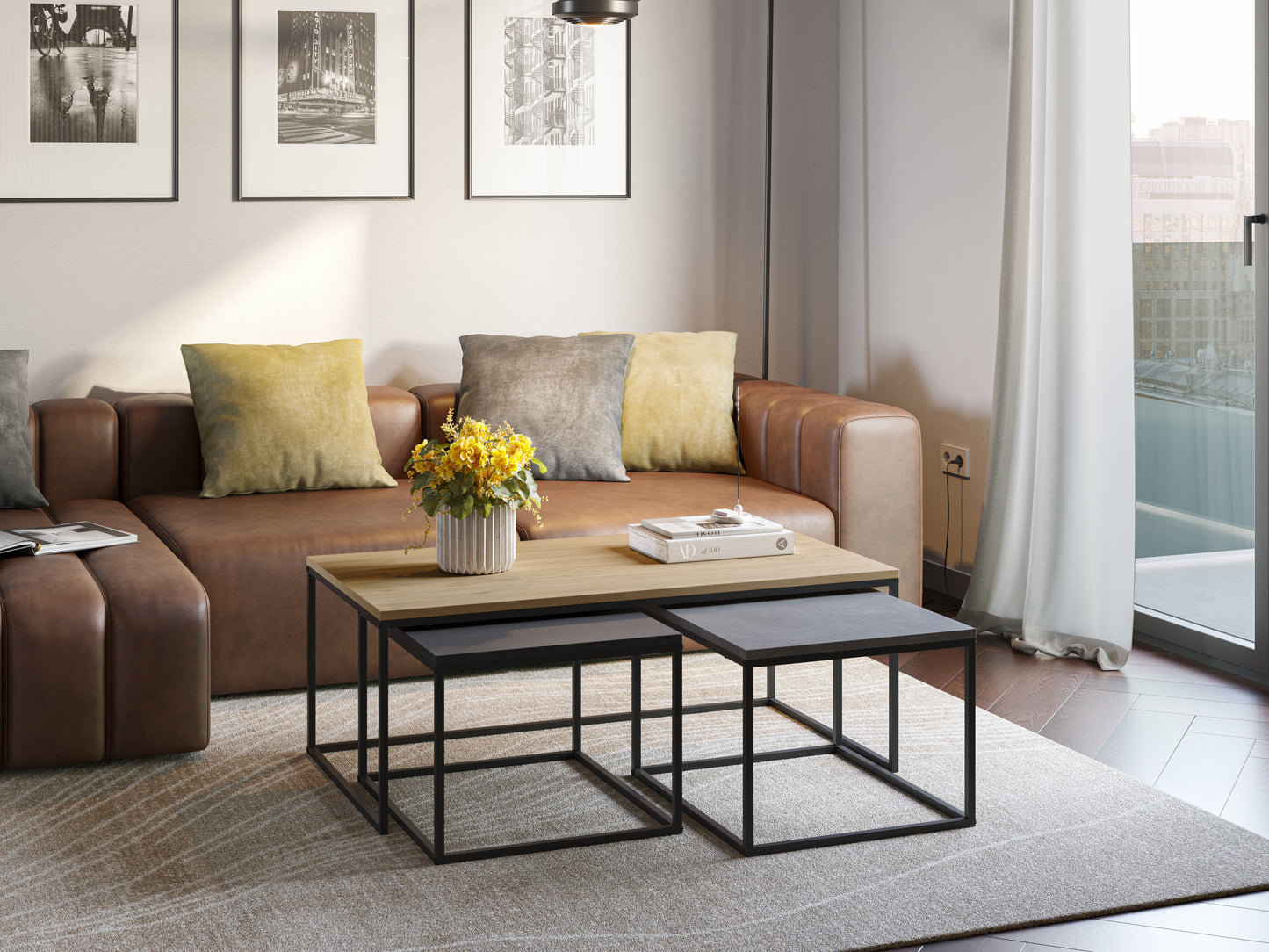 Retro Grey Nesting Coffee Table Set