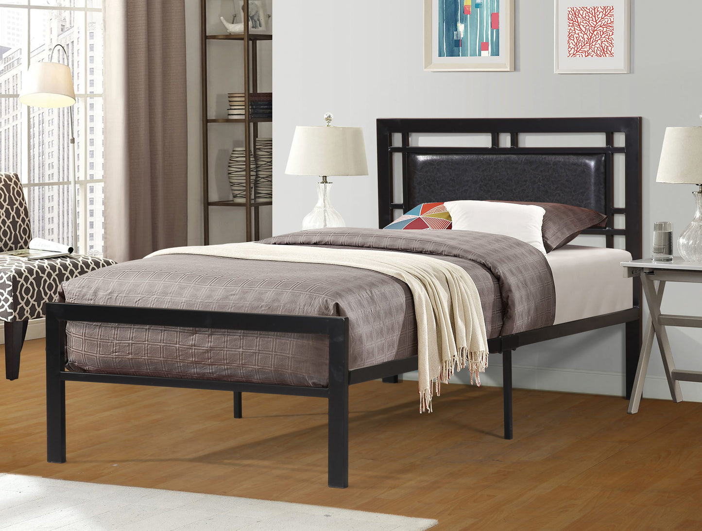 Metal Platform Bed With Leather