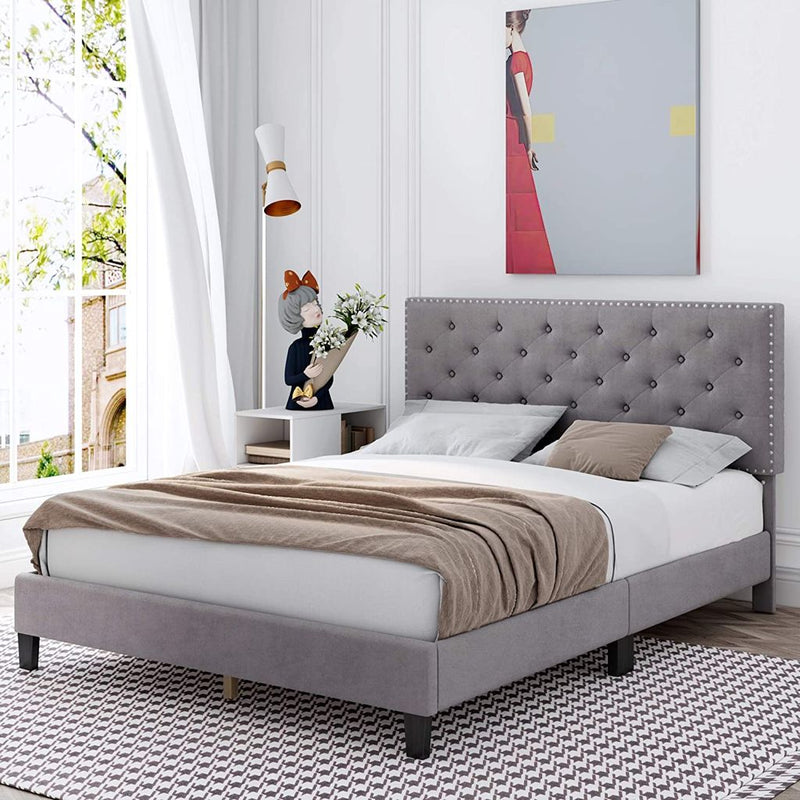 Ruby Nailhead Velvet Bed Frame - Grey