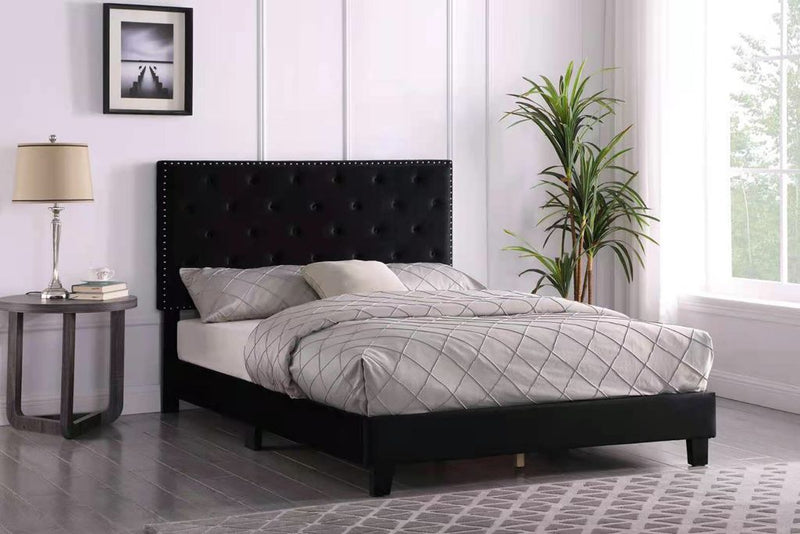 Ruby Nailhead Velvet Bed Frame - Black