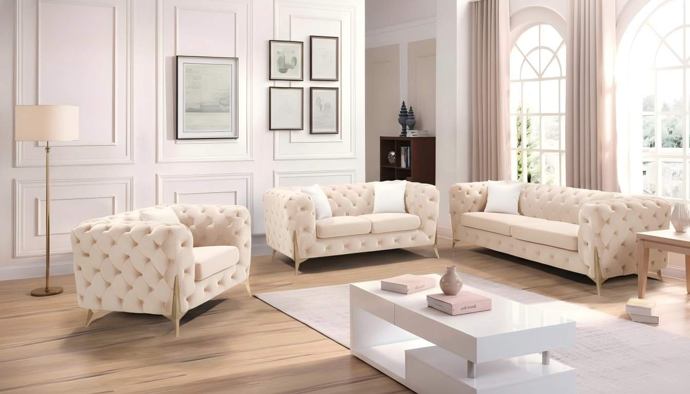 Kalmia Tufted Velvet Sofa Gold Legs